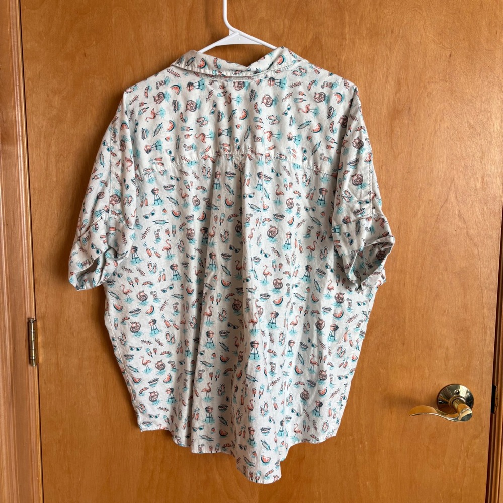 Duluth Trading Company XXL BBQ Flamingo Picnic Short Sleeve‎ Button Up Shirt - Picture 2 of 8